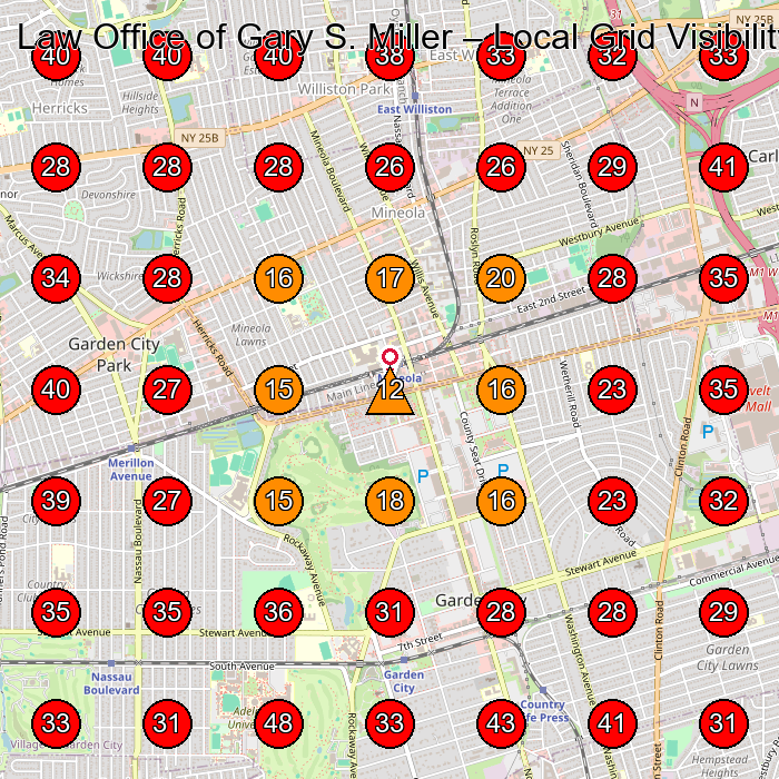 Law Office of Gary S. Miller GeoGrid visibility map for Criminal Justice Attorney in Garden City